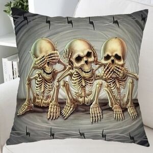 Halloween Skeleton Pillow Cover “See No Evil, Hear No Evil, Speak No Evil, T1MIS